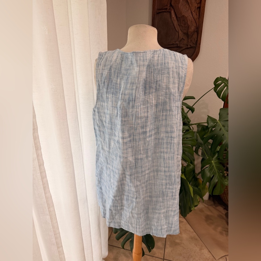 Pure‎ Jill Linen Sleeveless Tunic Top Blue White Womens Medium - Picture 3 of 4